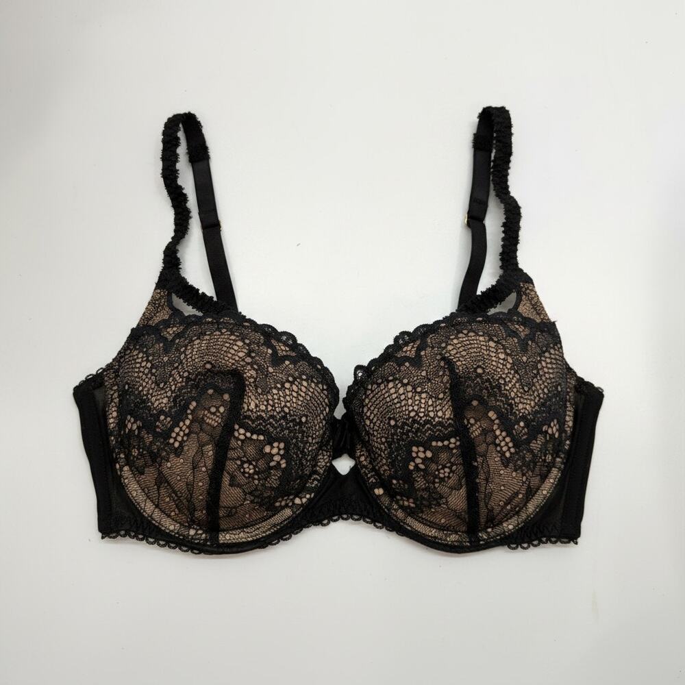 Adore Me Black Lace Bra 36D Nude Lining